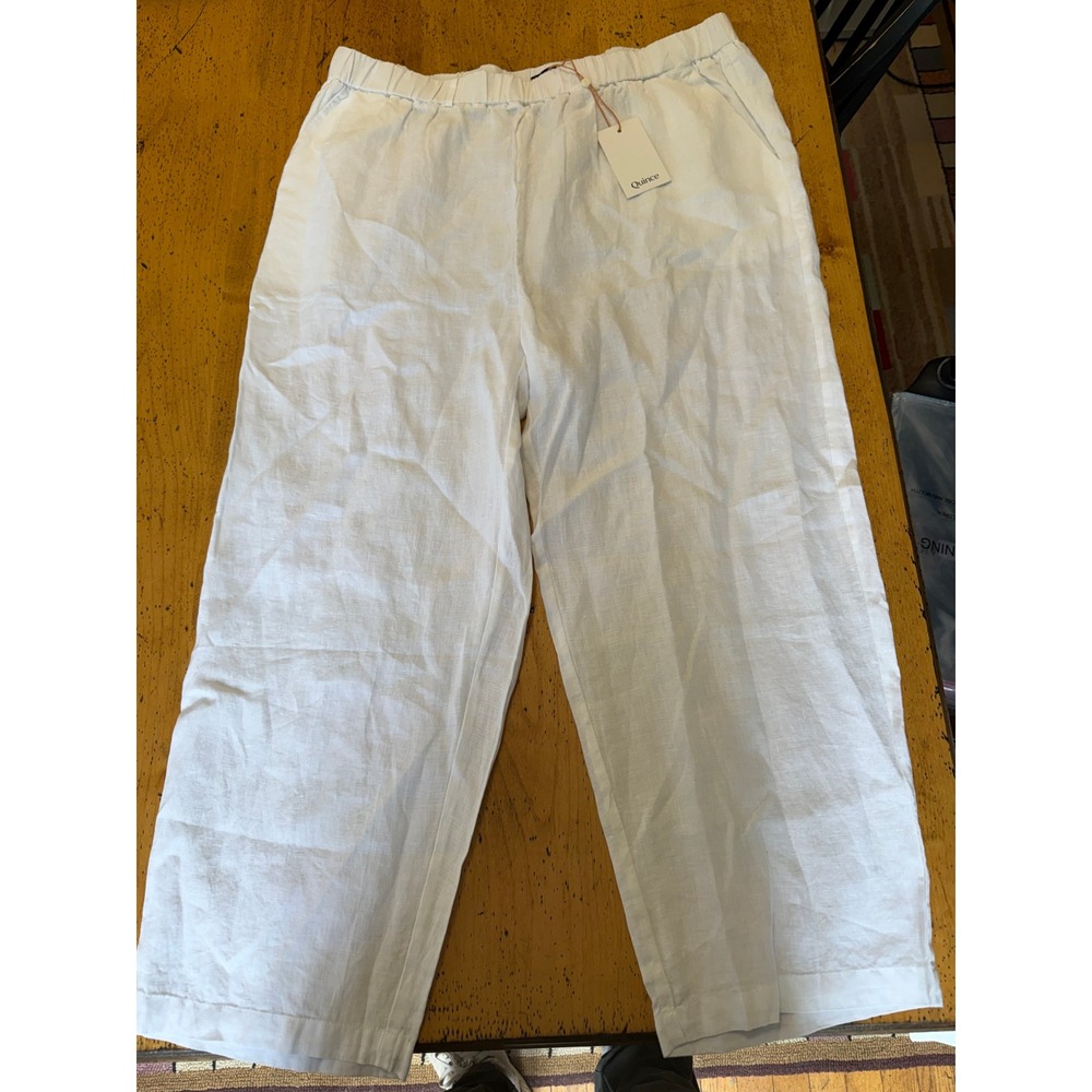 Quince 100% European Linen Wide Leg Pants XL White Elastic Waist Sustainable